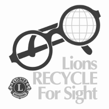 Lions recycle for sight logo depicting a round pair of glasses with the Lions insignia in the lower left corner