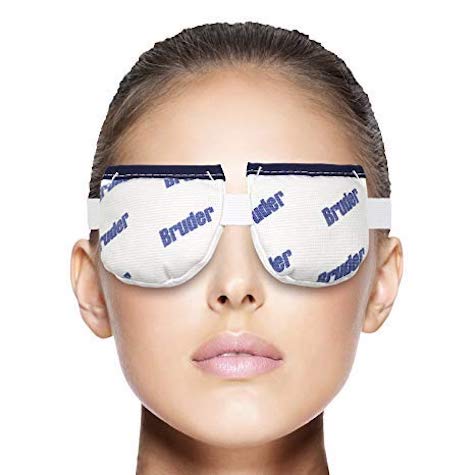 Bruder eye mask worn by a lady for the treatment of dry eye disease