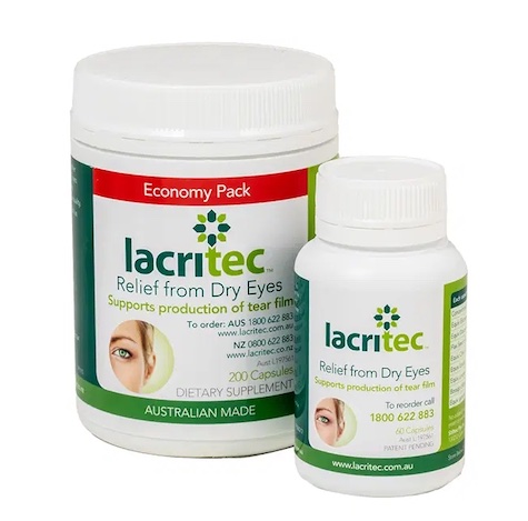 A container of Lacritec omega 3 capsules are a high quality formula specifically designed for dry eye disease