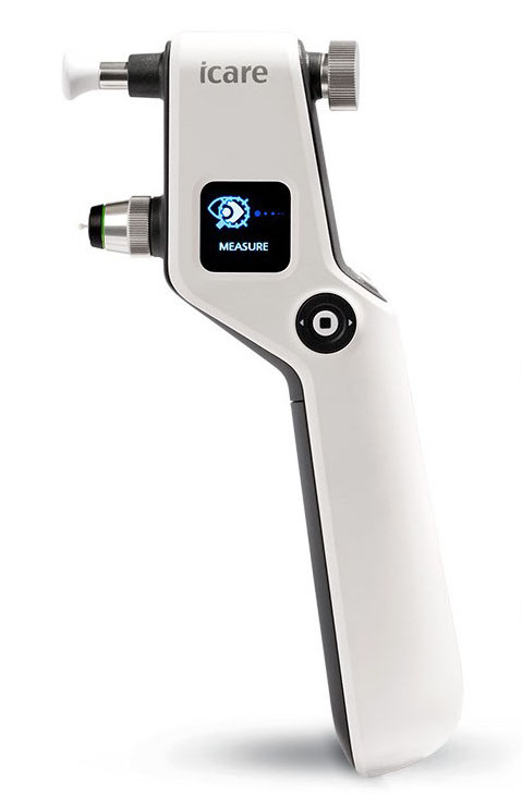 Handheld tonometer used for measuring the intraocualr pressures of the human eye